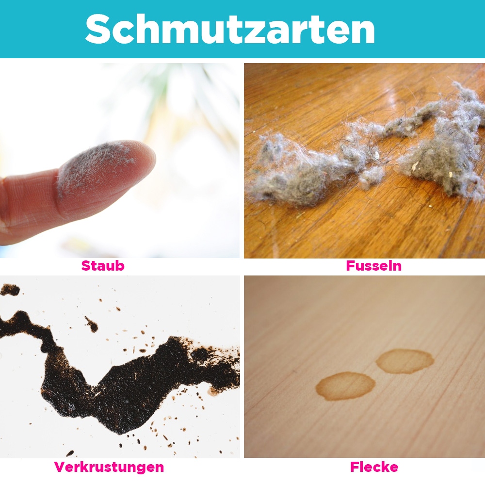 Schmutzarten für CleaningBox 5-in-1 Reinigungstücher Möbel & Oberflächen
