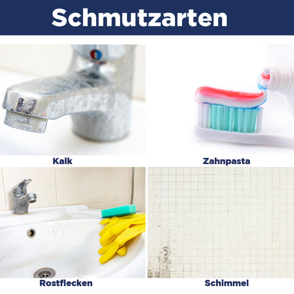 Schmutzarten für CleaningBox 5-in-1 Reinigungstücher Sanitär & Bad